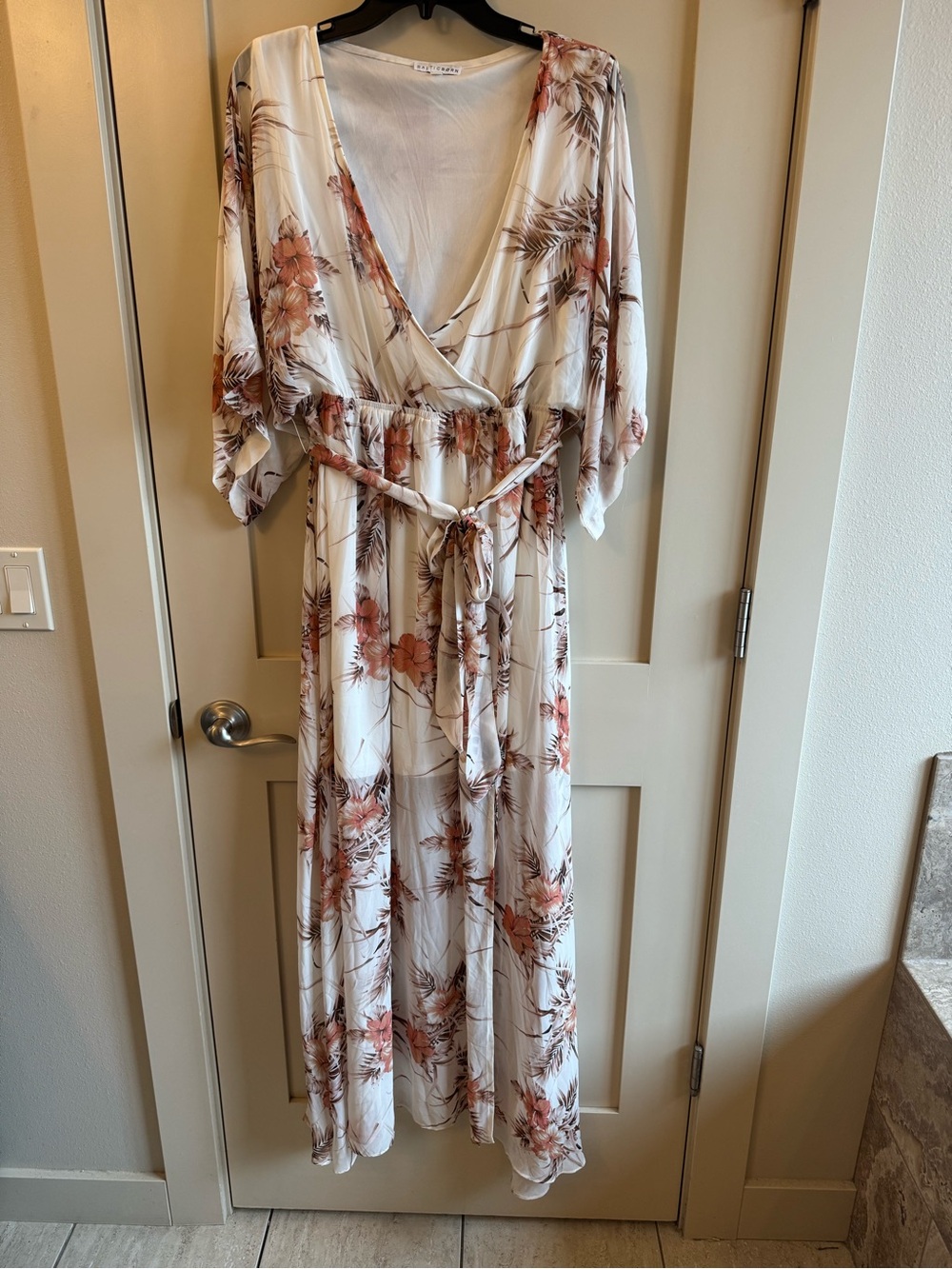 Baltic Born White Maxi Dress with Pink Floral Print